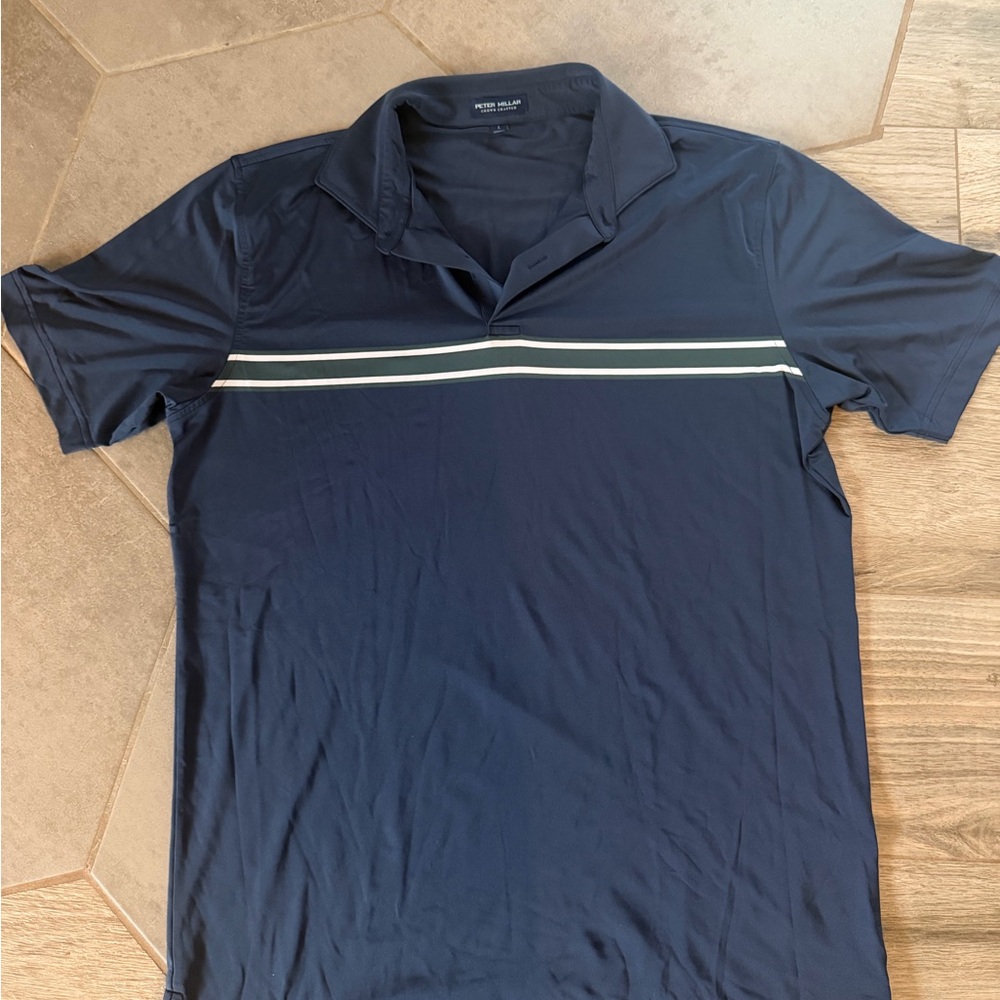 Peter Millar Dark Blue Polo with Light Stripes